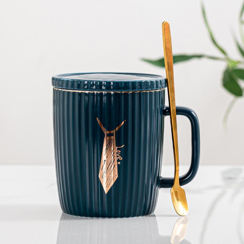 European Ceramic Mug Striped Mug Set Couple Cup Advertising Gift Souvenir