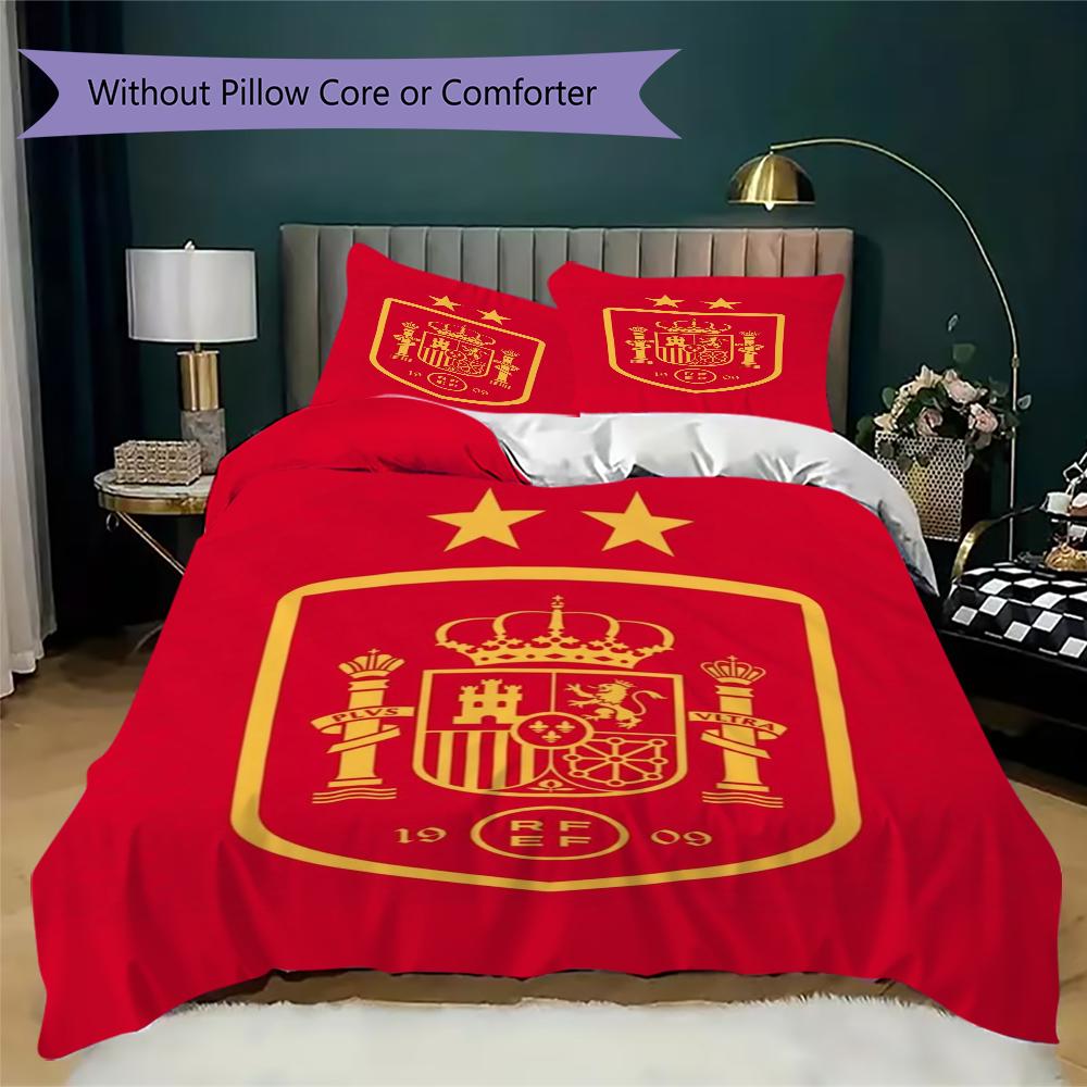 Biancheria da letto con motivo della nazionale di calcio spagnola, Set piumone Copripiumone Federa Regalo di Compleanno per la Casa(1 * copripiumino + 2 * federa, senza nucleo)_lx