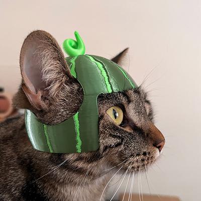 Cute Watermelon Cat Hat 3D Printed Cat Cap with Ear Holes Funny Watermelon Cap for Cats Party Costume Photo Shoots
