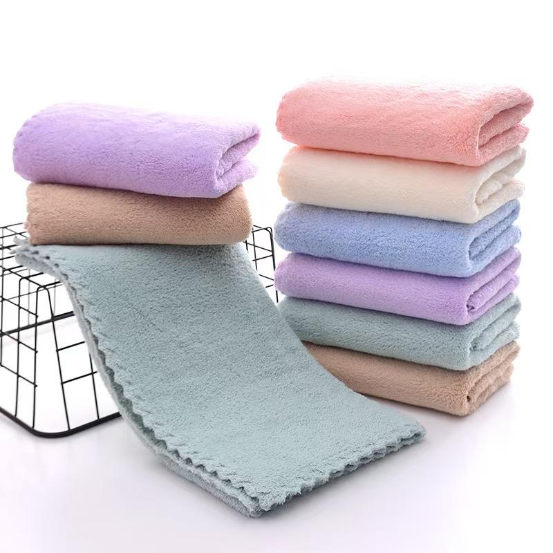 Solid Color Coral Velvet Towels Super Absorbent Soft Quick‑Drying Face Hand Towel for Adults Household Bathroom