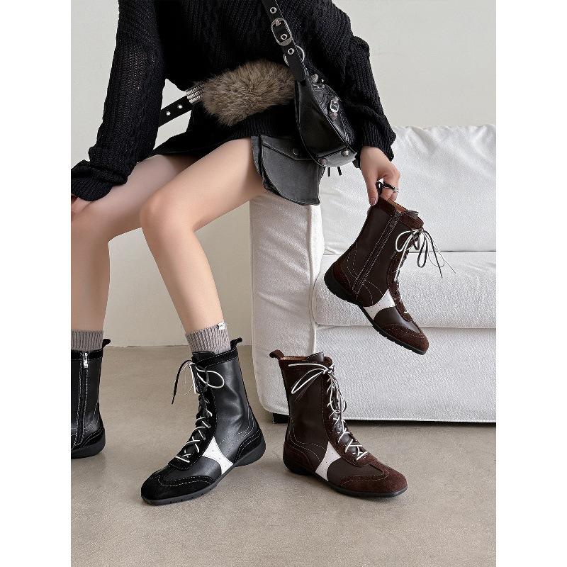 Cowhide version~ inner height increase 5cm retro Martin boots women's small short boots sports style boots high top German training shoes boxing boots