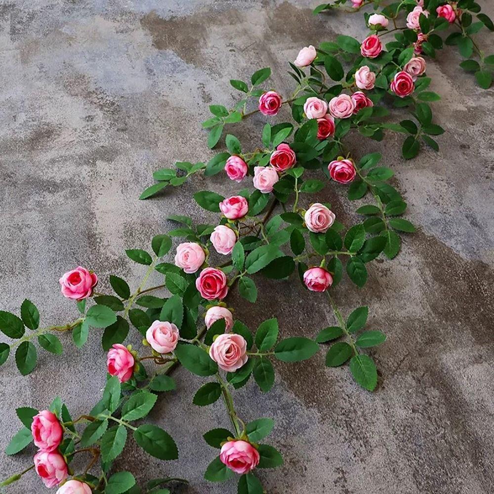 Multicolor Rose Artificial Flower Vine Silk Petals Length 180cm Simulation Flower Vine Green Leaves 54 Heads