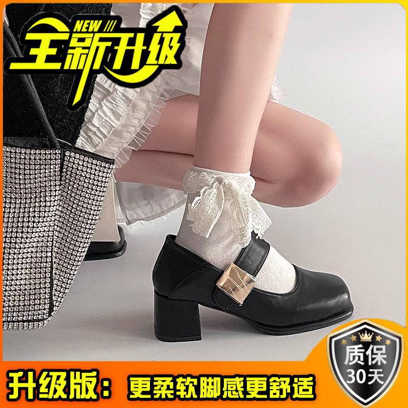 Square Head French Light Mouth Thick Heel High Heel Single Shoes Women's New Spring and Summer Fashion Versatile Skirt Mary Jane Small Leather Shoes