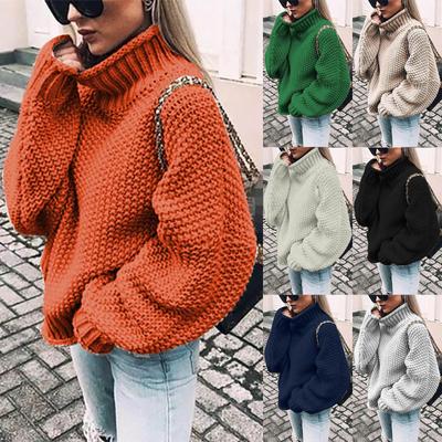 Women's Casual Oversize Chunky Knit Pullove Long Sleeve Elegant High-Neck  Vintage Chunky  Winter Pullove Sweater