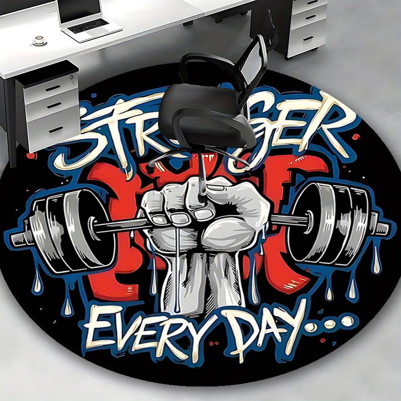 1pc Stronger Every Day Gym Motivation Round Carpet Office Chair Mat, Anime Design, Non Slip Rug for Home Decor