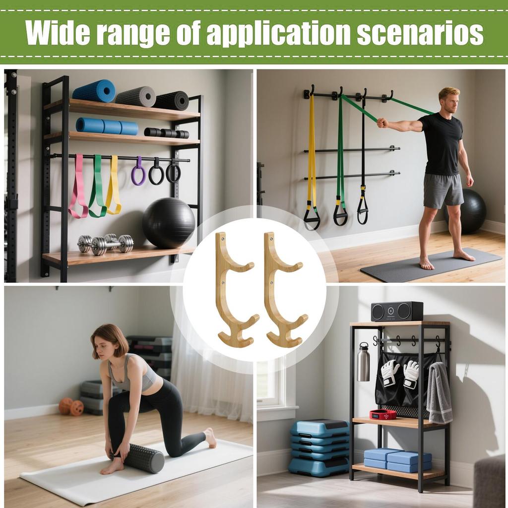 Soporte de Esterilla de Yoga para Pared Organizador de Madera 1 Par Soporte de Esterilla de Yoga Almacenamiento en Pared para Aro de Fitness Banda de Resistencia Cuerdas de Saltar Gimnasio