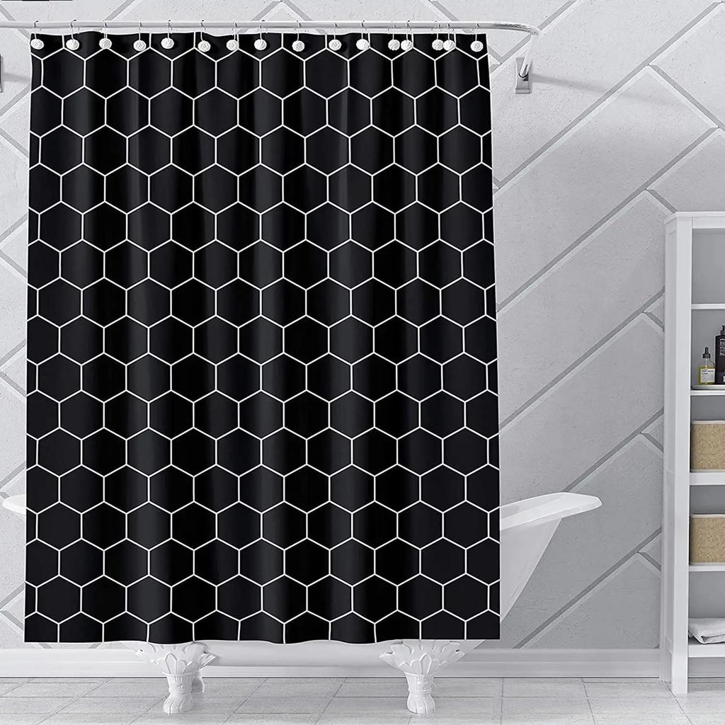 Tende da Doccia a Griglia Geometrica Set Tessuto in Poliestere Gingham Giallo Arte Astratta Colorata Decorazioni per Bagno Tende Con Ganci