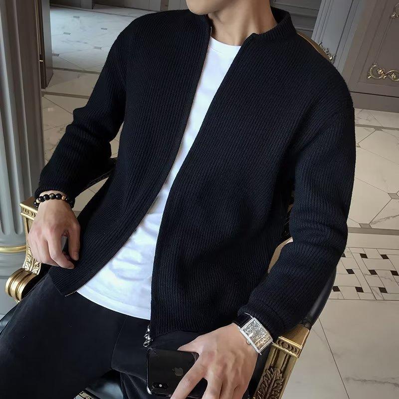 Men s Solid Color Knit Cardigan Jacket AutumnWinter 2026 Slim Fit Menswear M чёрный 2990₽