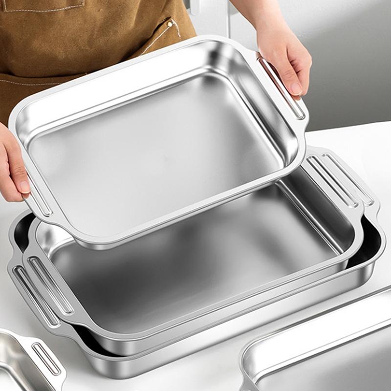 Stainless Steel Baking Pan With Lids Deep Dish For Fish/Pasta/Grilling Oven & Dishwasher Safe Cookware