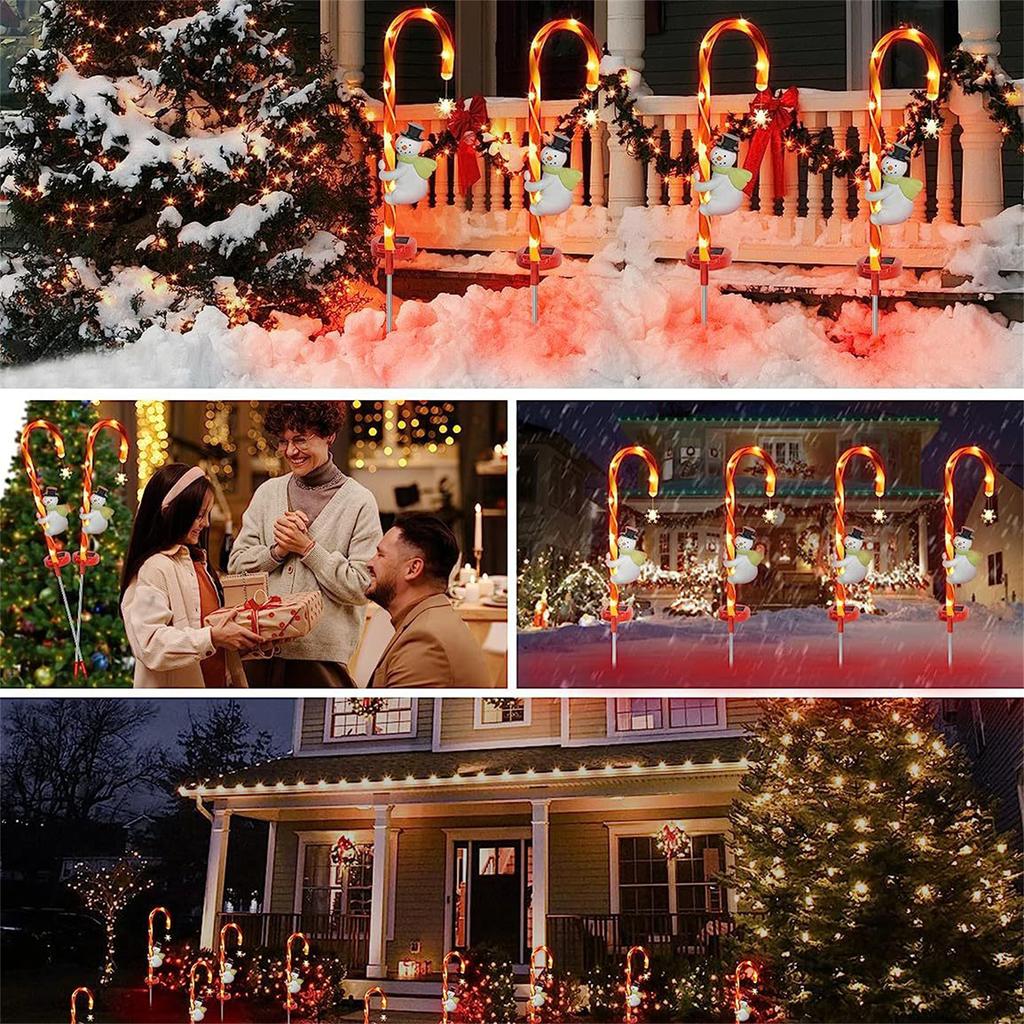 Snowman Candy Cane Ground Light Solar Powered Holiday Decoration Garden Yard