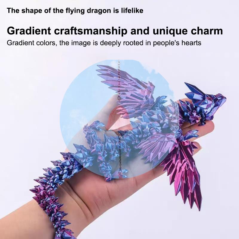 3D Printed Dragon Colorful Gem Dragon Figurines Movable Joint Rotatable Articulated Dragon Crafts Desktop Western Action Figure+