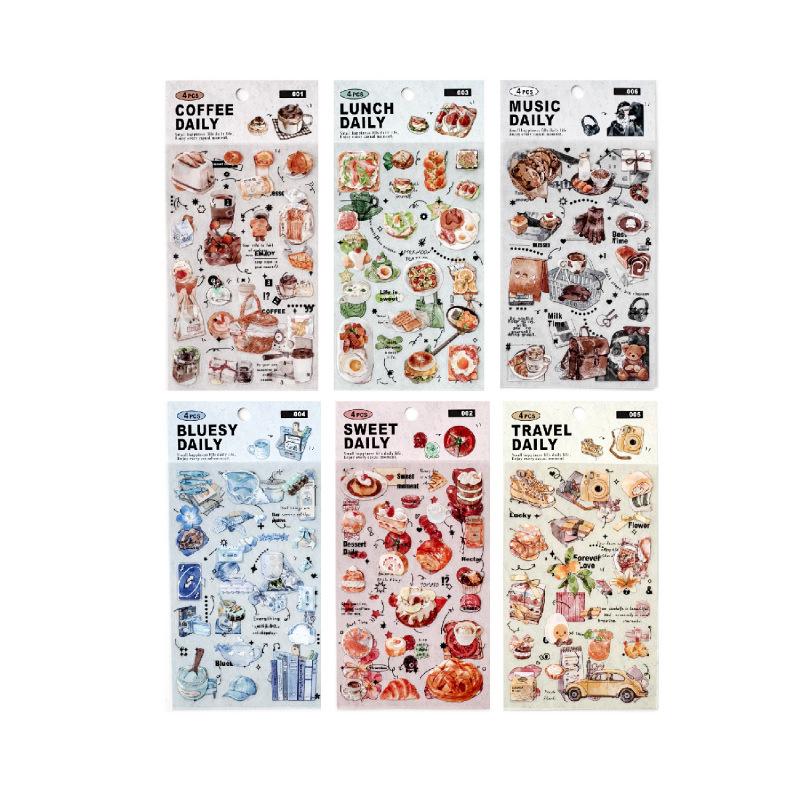 Vintage PET Food Sticker Book Retro Dessert DIY Journal Scrapbooking Supplies for Decoupage Album Craft Stationery