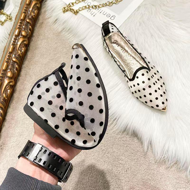 Neue Damen Sommer Flache Sohle Gepunktetes Netzschuhe Weiche Sohle Rutschfest Flach zum Hineinschlüpfen Spitze Zehe Nude Schuhe Ballerinas