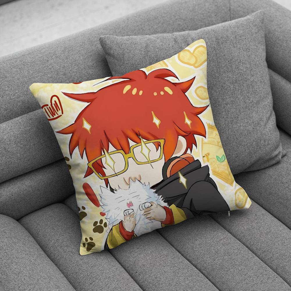 Anime Mystic Messenger Game 707 Pillow Case Antidustmite Pillowcase Invisible zipper silky short plush Sofa cushion cover