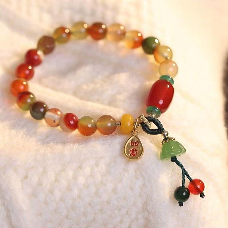 

Fashion Natural Stone Beaded Bracelet for Women Lily of the Valley Flower Pendant Tassel Chain Bracelets Girl Party Jewelry Gift
