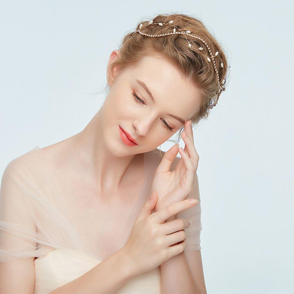 

Повязка на голову Головной убор Инструмент для фотосъемки Свадебные украшения Кристалл Жемчуг Невеста Повязка на голову Диадемы Корона золотой