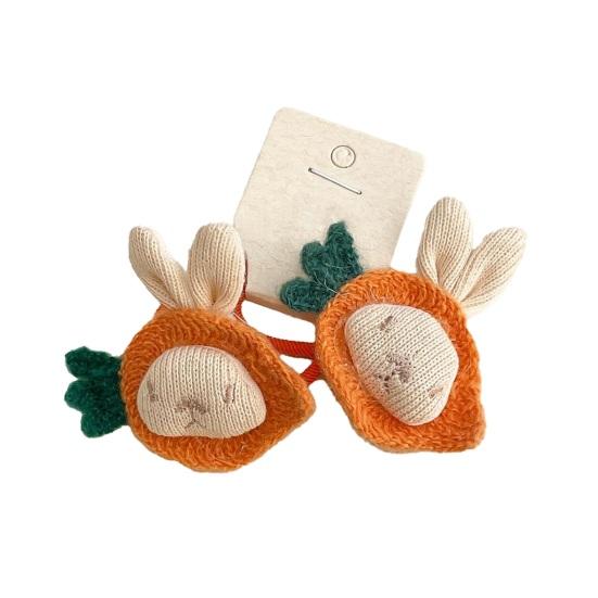 1 Pair Girl Hair Ties Soft Fabric Cartoon Rabbit Bear Carrot Decor Hair Ropes Gentle on Scalp Safe Baby Hair Bands