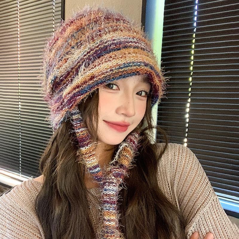 Big Head Wool Pile Hat for Women Lazy Feeling Autumn and Winter Korean Style Face Small Fashion Thickened Warm Knitted Hat