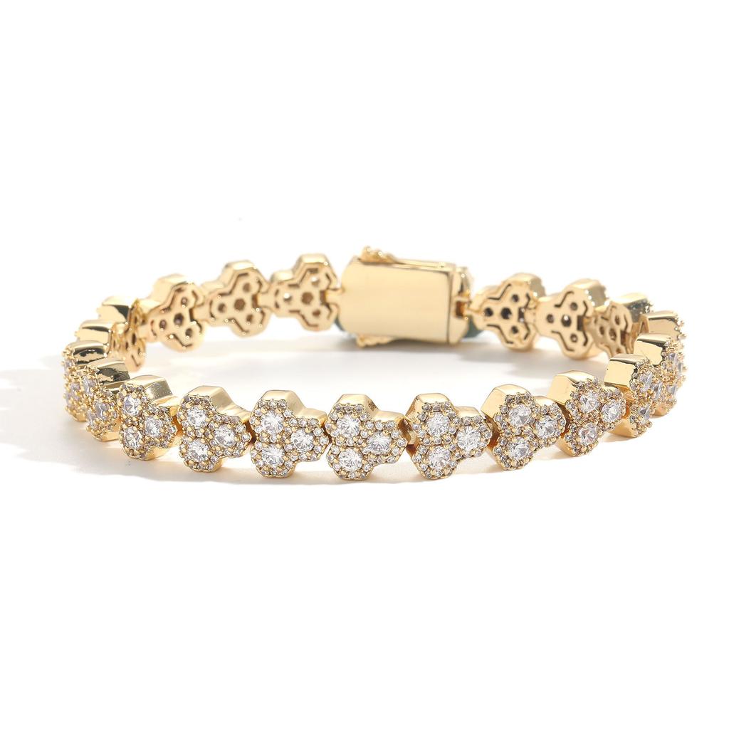 Fashion Hip-hop 10mm Geometric Spring Buckle Tennis Chain Bracelet Creative Niche Men's and Women's Zircon Jewelry Gifts