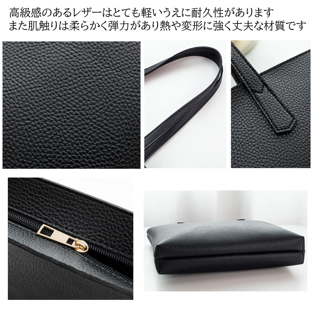 Yumemono Women's Leather Tote Bag, Business Bag, Fits A4 Size, Suitable for Job Hunting, Suitable for Work or Casual Use, Lightweight (Khaki)