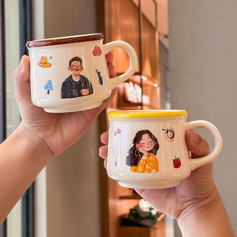 A family of four cute ceramic mugs, high-value household drinking cups, children's breakfast, milk cups, birthday gifts