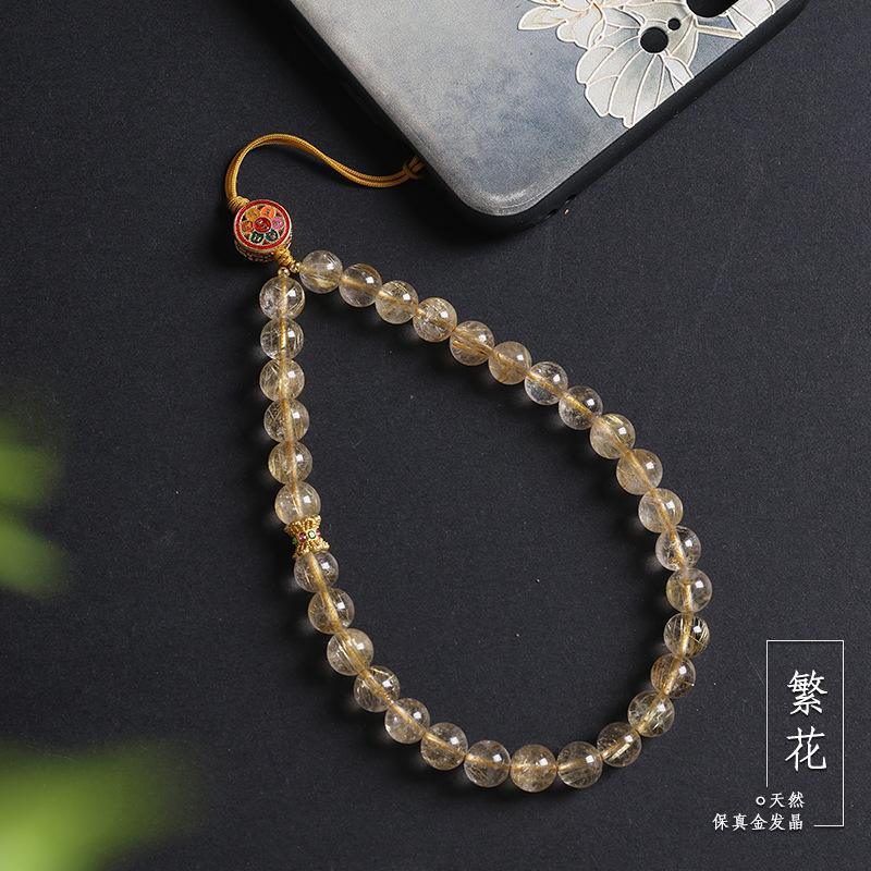 Natural Golden Crystal Phone Lanyard for Women, New Exquisite Phone Chain Pendant, Short Anti-loss Wrist Strap Accessory