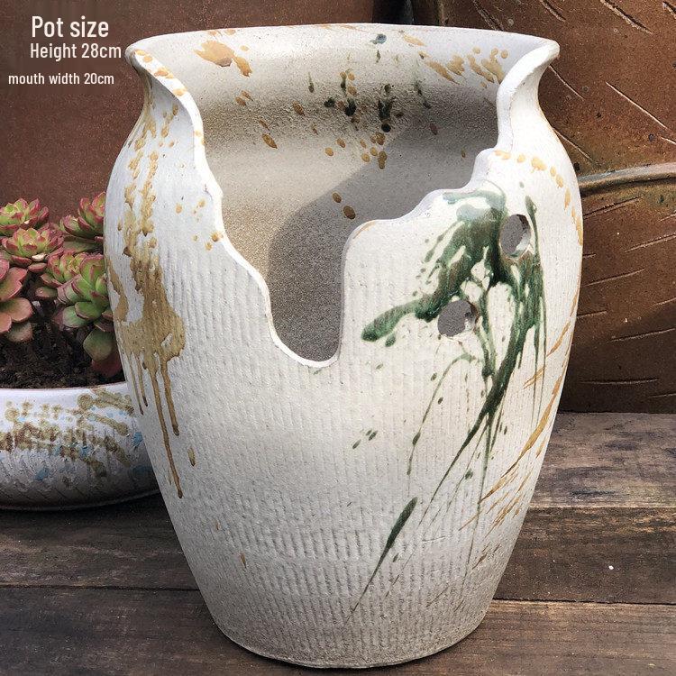 Handmade Retro Ceramic Purple Clay Pot - Large Succulent Pot with Old Branch Design