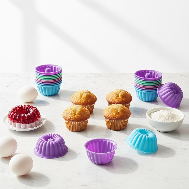 12 Pièces/set De Moules À Gâteaux En Silicone De Qualité Alimentaire, Godets À Muffins Ronds Multicolores, Moules À Gâteaux En Silicone De Cuisson