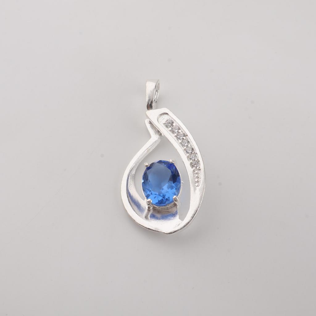 Tanzanite Gemstone 925 Sterling Silver Women Jewelry Designer Zircon Pendant 1.4" Gift For Mother CZP-16-2