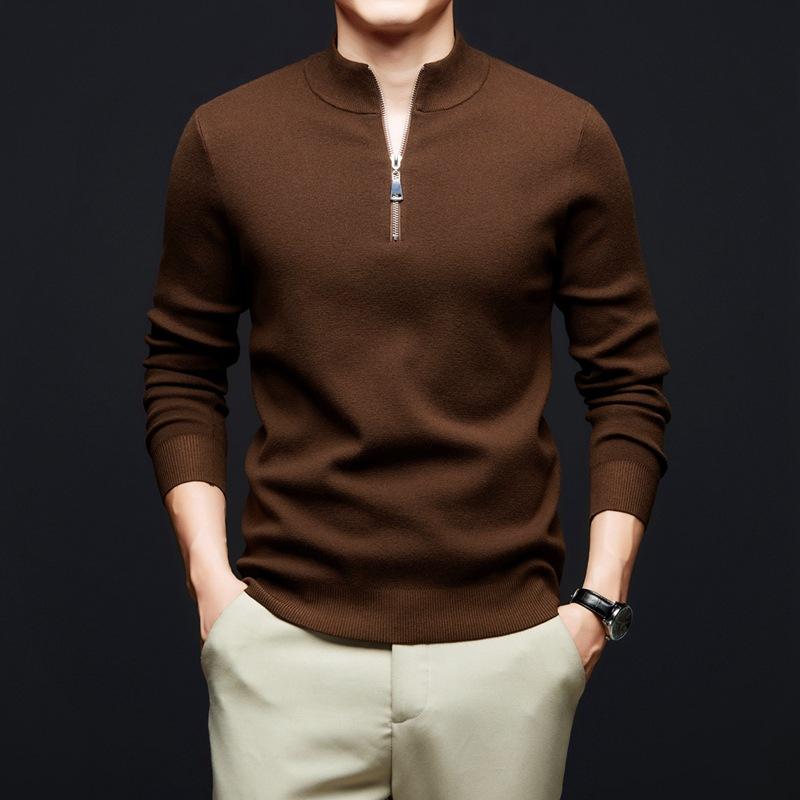 Spring And Autumn Men'S Sweater Thin Zipper Semi-Turtleneck Sweater Fashion Loose Dad Knitted Sweater Bottom Shirt