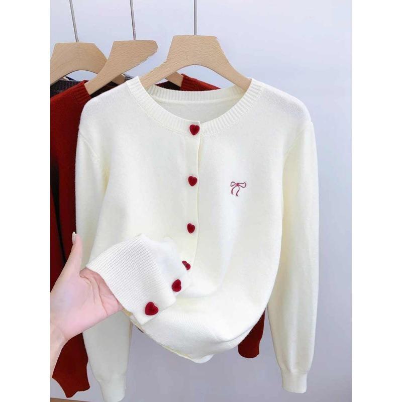 

Embroidered bow long-sleeved knitted cardigan jacket women s autumn inner with bottoming sweater autumn new top One size абрикосовый
