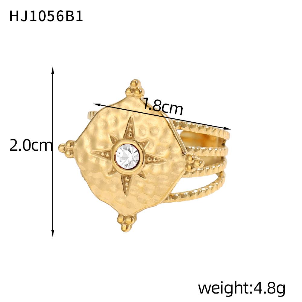 

CARLIDANA Vintage Stainless Steel Gold Plated Jewelry Gift Opening Disc Natural Stone Star Adjustable Rings for Girls Women resizable