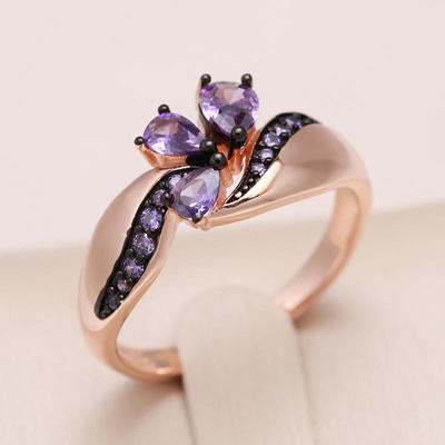 Luxury Purple Zircon With Black Gold Color Women's Rings Party Daily Gothic Jewelry