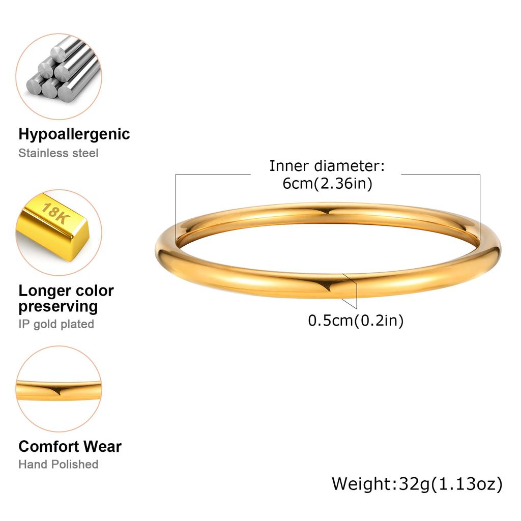 Stainless Steel Polished Cuff Bracelet for Women Silver Gold Color Wristband Plain Slip Bangle Stackable Bracelets Chic Jewelry