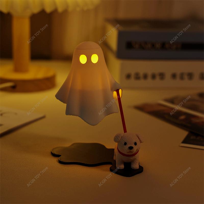 3D-печатный призрачный гуляющий пес Ночник Светодиодная теплая лампа Хэллоуин Настольная милая статуэтка щенка-призрака Декор спальни Подарок
