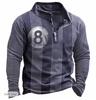 Ethnic geometric print long sleeve half-zip polo, stylish casual top.