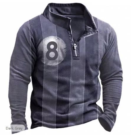 Ethnic geometric print long sleeve half-zip polo, stylish casual top.
