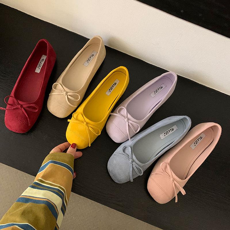 French flat-bottomed bow late evening breeze light mouth single shoes women's 2025 new spring and summer Mary Jane ballet shoes ladyshoes