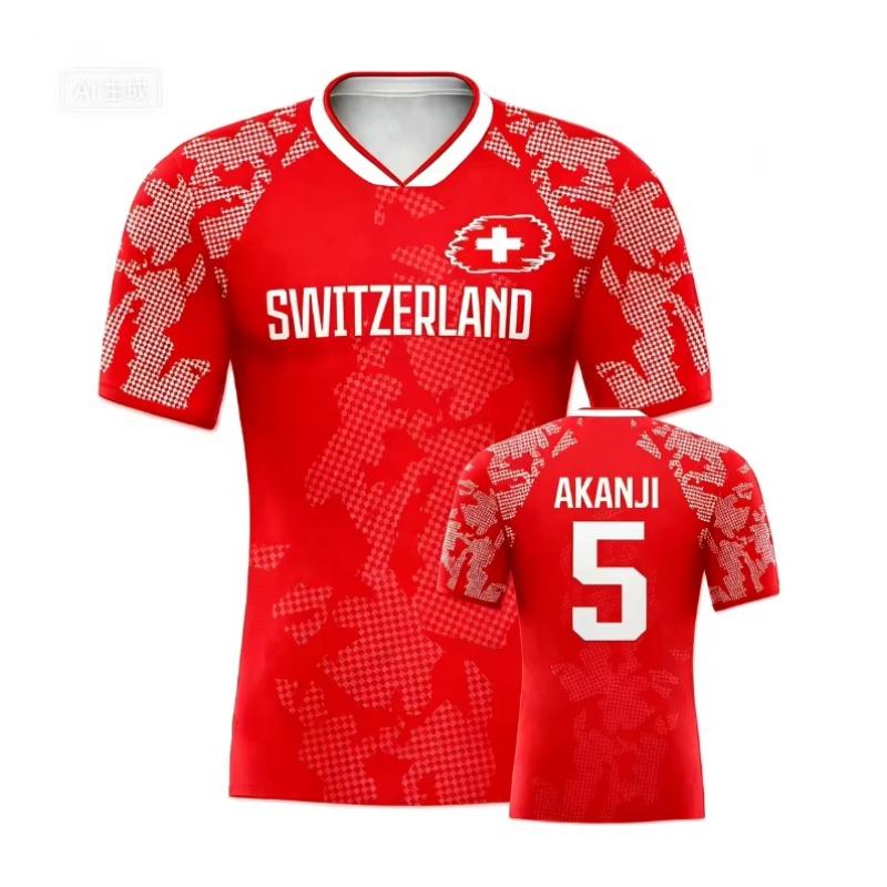 Switzerland Football Jersey V-Neck Swiss Cross Flag Print Quick Dry Soccer Shirt for Women Kids
