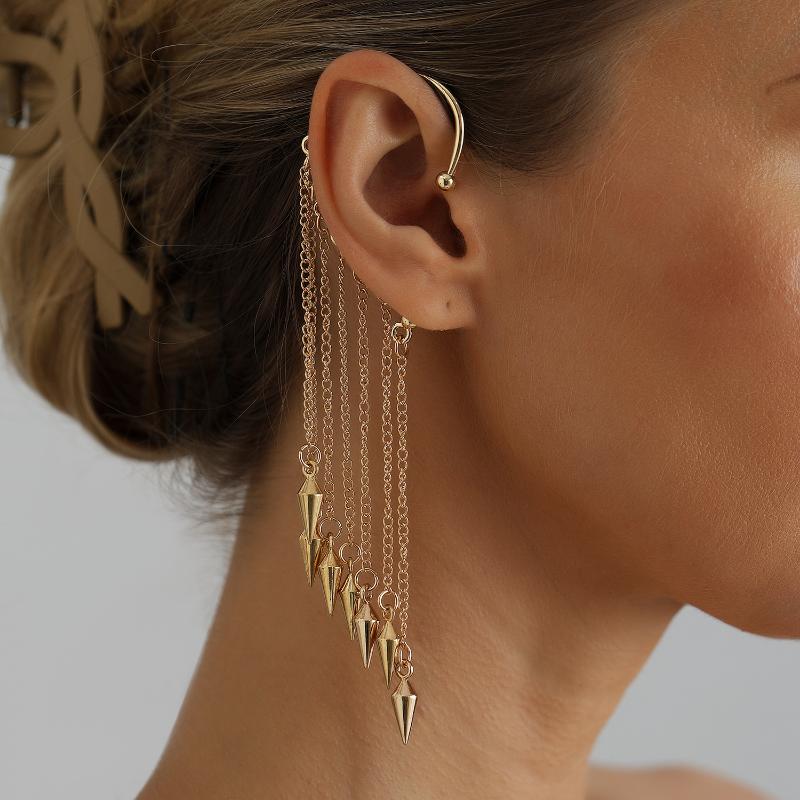 Non Pierced Metal Tassel Ear Hook Earrings 1Pair Without Ear Hole Elegant Fashion Jewelry for Women Work Attire