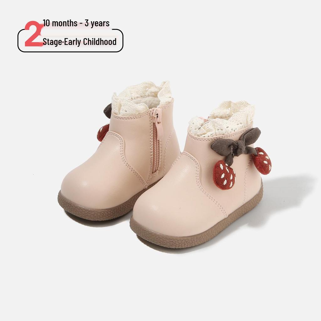 Stylish Baby Girls' Mid-Top Boots - 2025 Autumn/Winter Korean Princess Soft-Soled Cotton Footwear