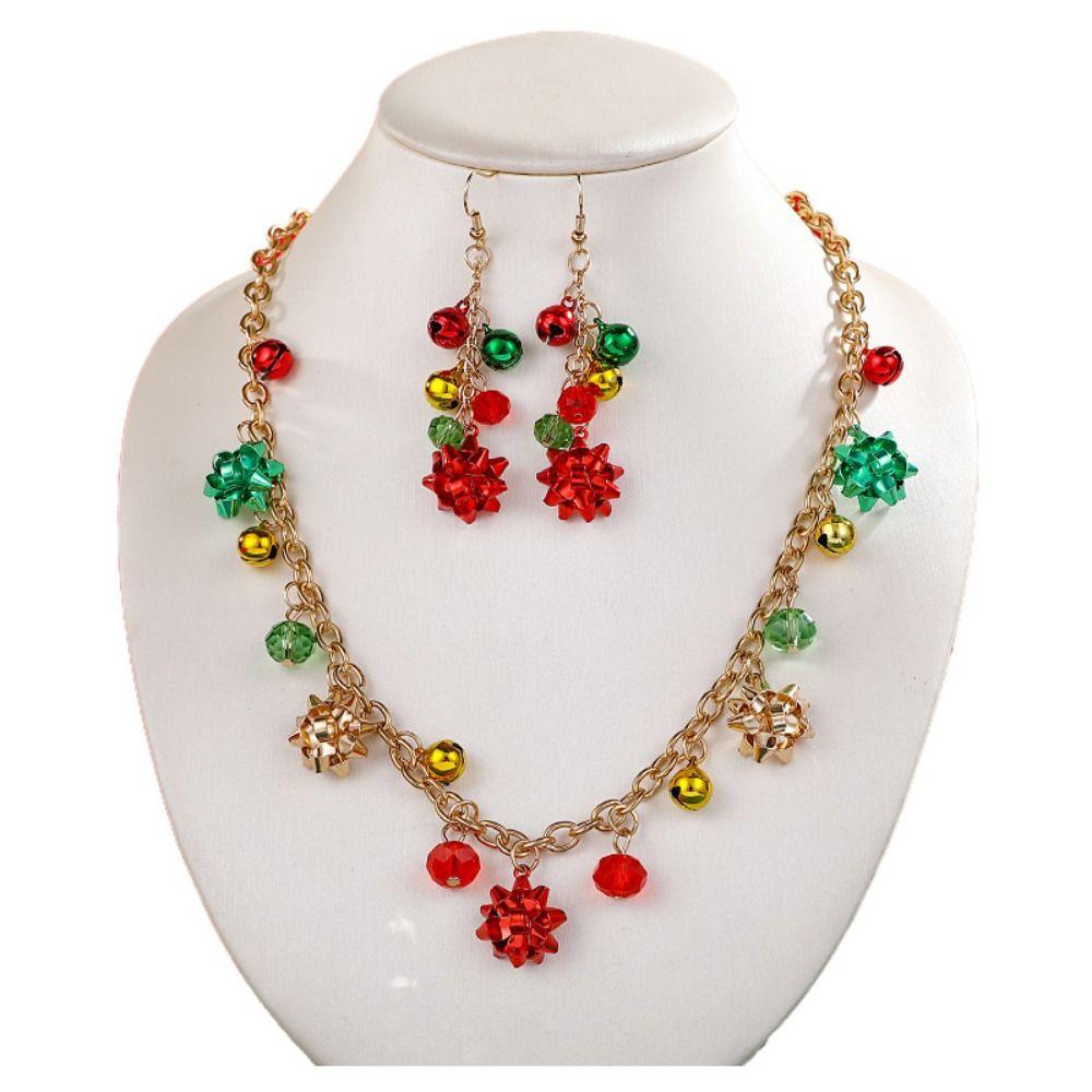 Bracelet Xmas Clavicle Chain Earrings Christmas Bell Jewelry Set Sweet   Girl