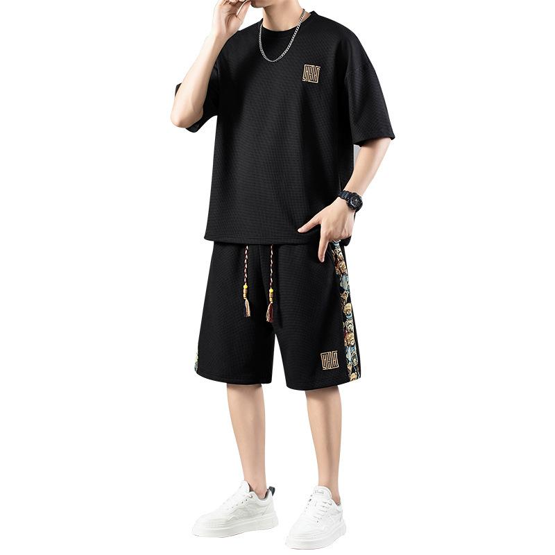 Chinese-style Casual Suit, Men's Summer Thin Sporty Short-sleeved T-shirt, Loose Five-inch Pants, Men's Two-piece Set