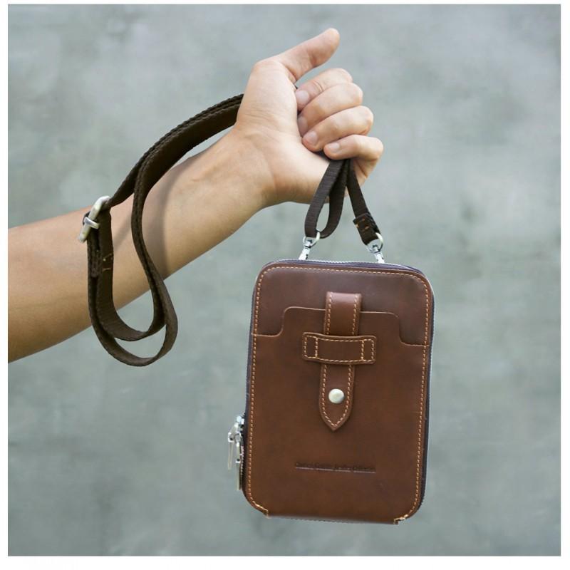 Retro Top Layer Cowhide Fashionable Large Screen Mobile Waist Bag Multifunctional Genuine Leather Men's Shoulder Crossbody