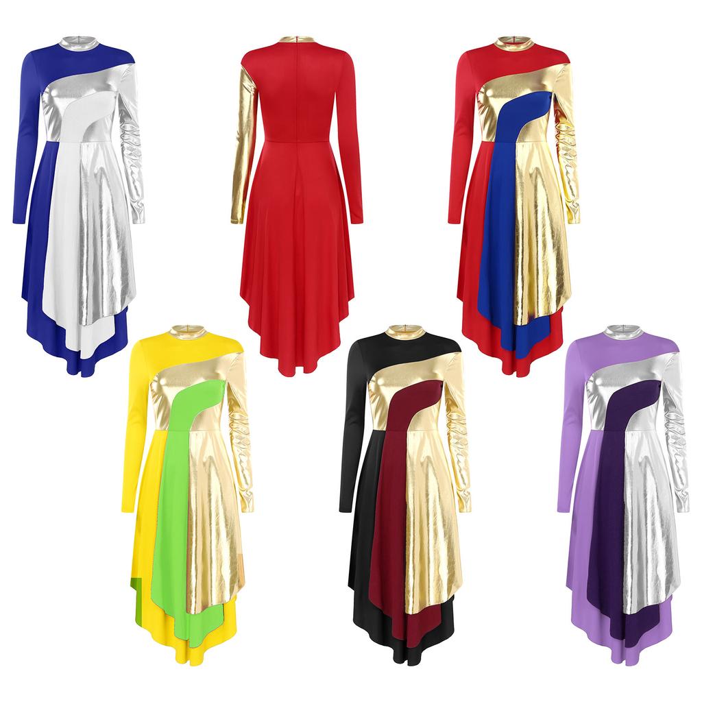 Abito da ballo liturgico di lode a blocchi di colore da donna Costume da culto in chiesa Abbigliamento da ballo con orlo irregolare lirico