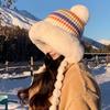 Fleece Lined Pompom Braids Hat Fur Brim Fur Trim Trapper Fleece Knit Beanie  Teens