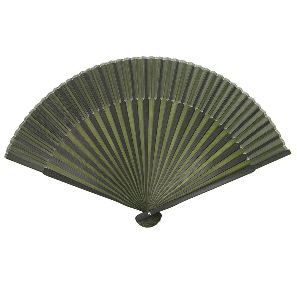 KYOETSU Folding Pure Bamboo Set of 2 Folding Fan, Silk, Plain, Two-Color Black, (Folding Fan, Bag) Women's (14)