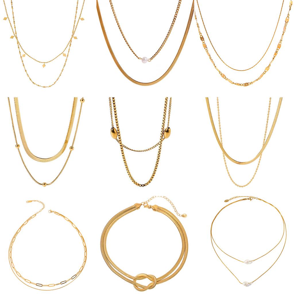 Double-layer Stacked Titanium Steel Necklace Light Luxury High-end Clavicle Chain Stainless Steel Jewelry Does Not Fade