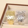 Vintage Artistic Gold Color Open Adjustable Hollowed-out Overlapping Flower Wide-faced Bangle for Women Girl Designer Jewelry