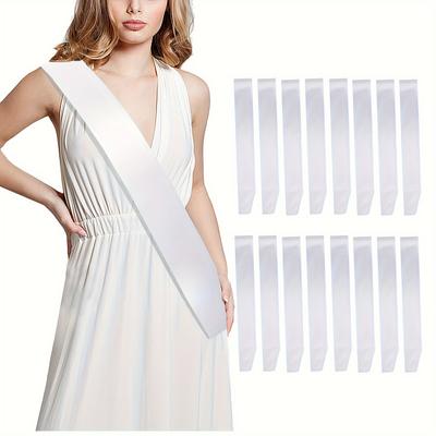 10 Stück, Leere Satin-Schärpen, Schlichte Schärpen, Party-Accessoire für Abschlussfeier, Hochzeit, Junggesellinnenabschied, DIY-Zubehör (Weiß)